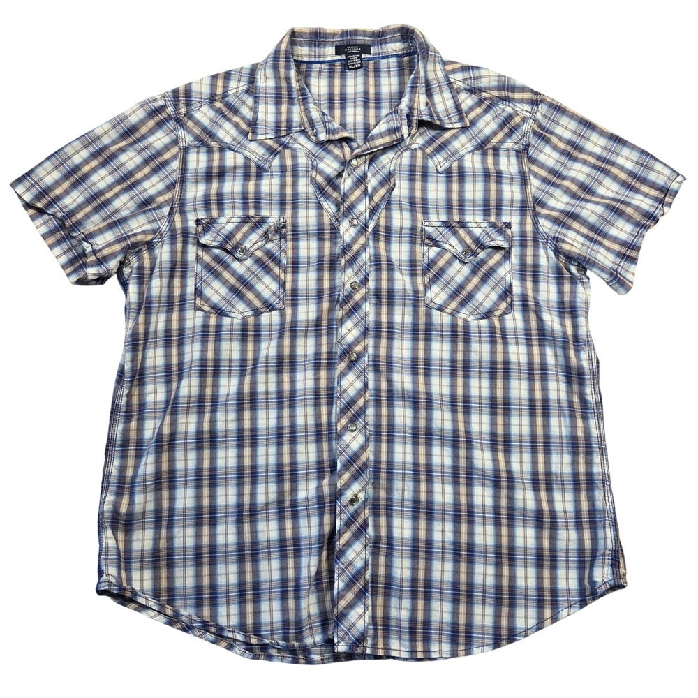 Vtg Arizona Jean Company Mens Plaid Short Sleeve Snap Front Western Shirt XL Y2k